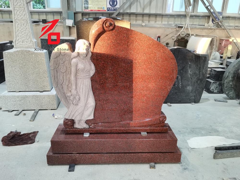 Bia mộ đá granite đỏ thiên thần hộ mệnh