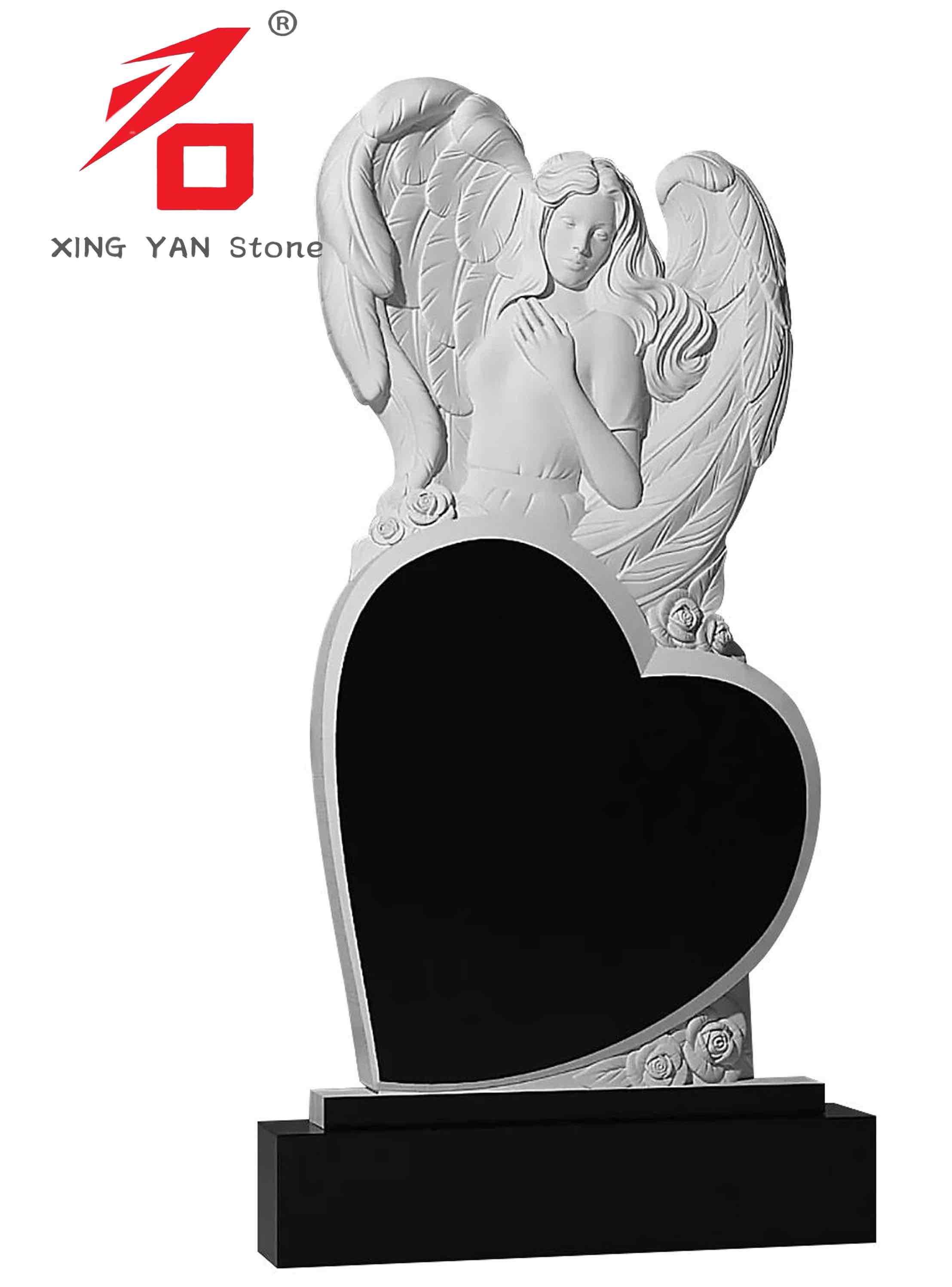Đen Granit Angel Heart Heart Đài tưởng niệm