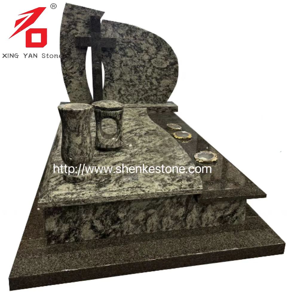 Tượng đài tang lễ đá granit xanh của Trung Quốc (với bình hoa)