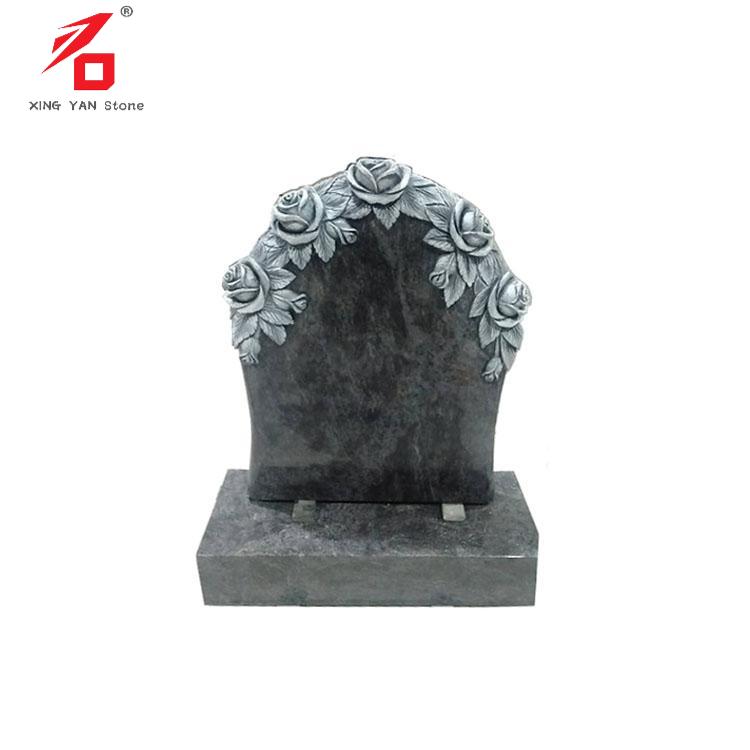 Bia mộ hoa hồng khắc đá granite xanh Bahamas tùy chỉnh