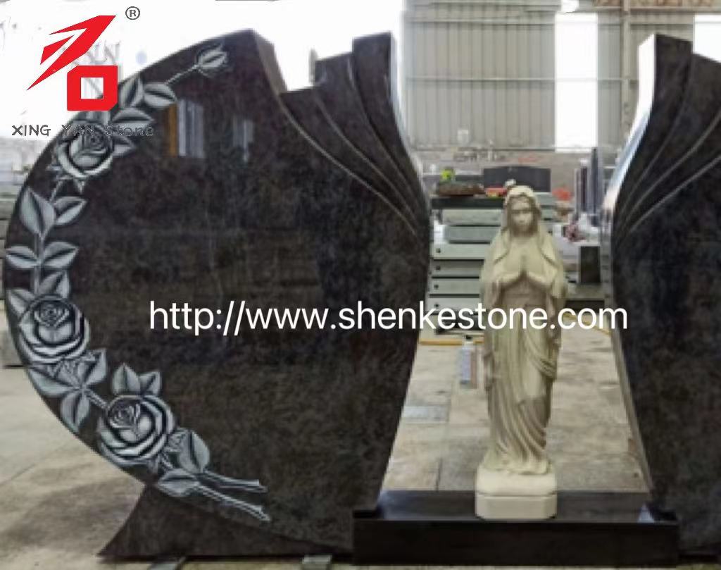Khắc hoa hồng được chạm khắc Mary Headstone Bahama Blue Granit