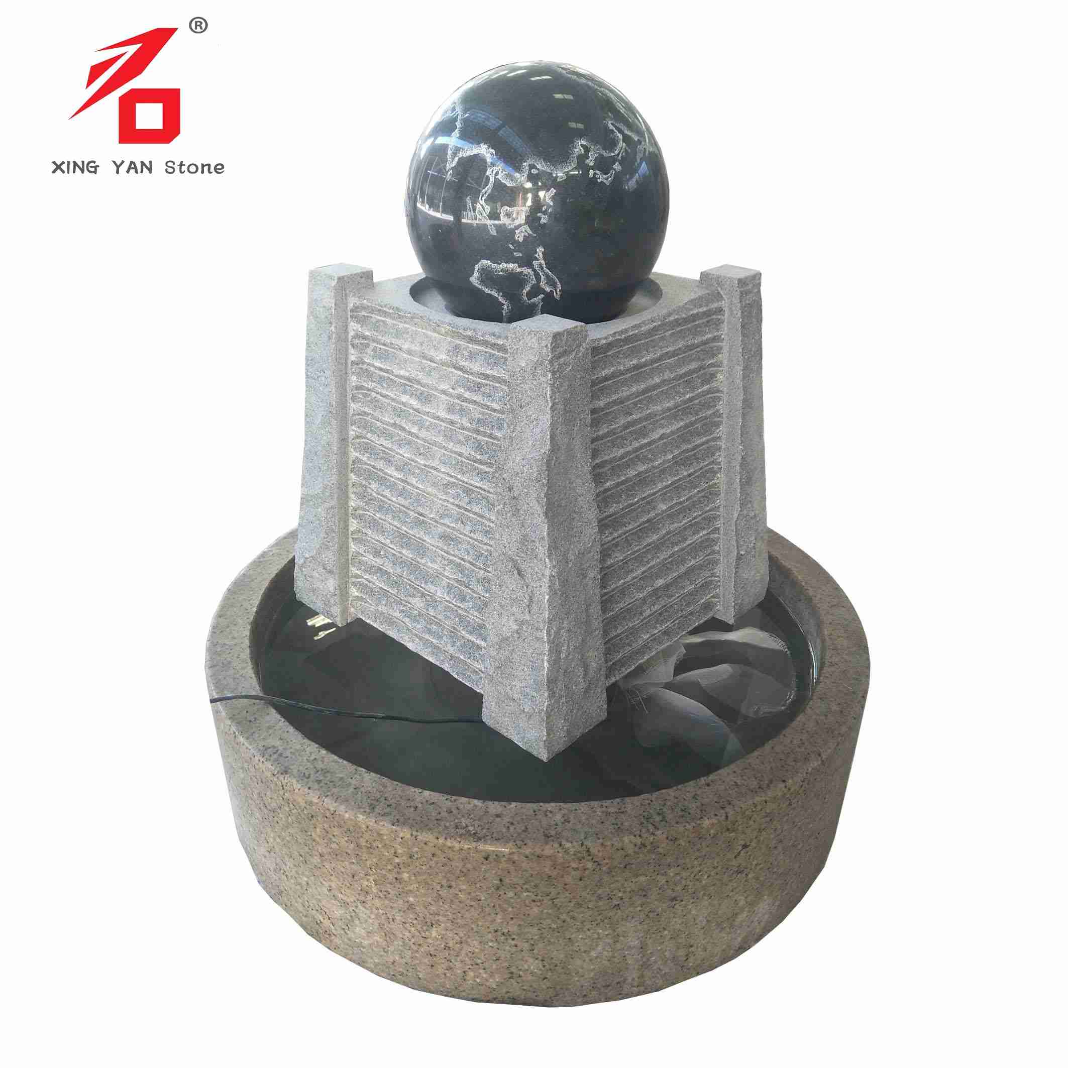 Đài phun nước hình cầu bằng đá granite vuông